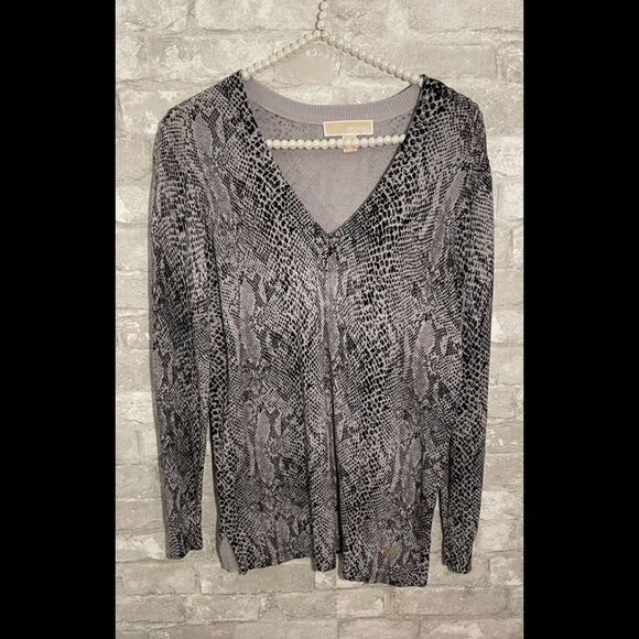 Michael Kors Pullover V Neck Sweater Snakeprint - Picture 1 of 10
